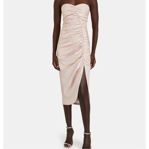 Jonathan Simkhai Ruched Bustier Metallic Midi Dress Formal Evening Cocktail Pink